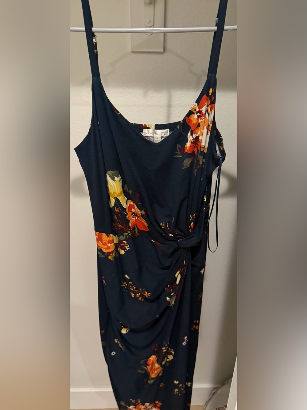 nine britton Navy Floral Midi Dress with Orange & Yellow Blooms